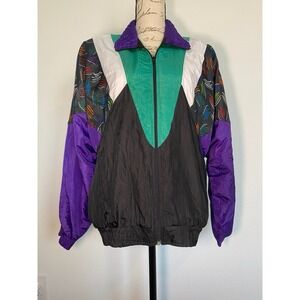 Vintage Sunterra Windbreaker Jacket Medium Multicolor 80s/90s Retro Zip Up